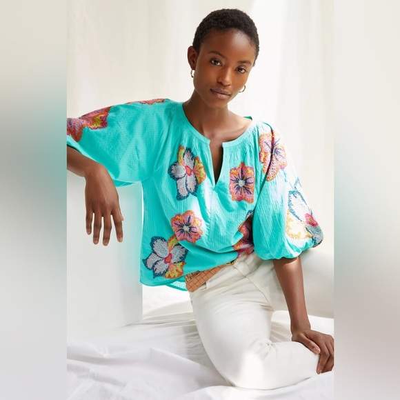 Anthropologie Maeve Embroidered Peasant Blouse floral - Picture 2 of 12